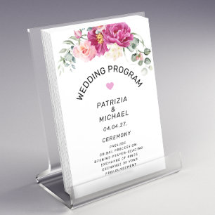 Prospectus 14 Cm X 21,6 Cm Programme moderne de mariage floral Fuchsia rose