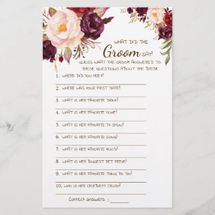 Prospectus 14 Cm X 21,6 Cm Qu'a dit Groom Fête des mariées Game Card