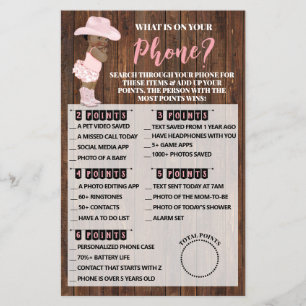 Prospectus 14 Cm X 21,6 Cm Quel est votre téléphone AA Cowgirl Baby shower Ga