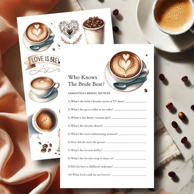Prospectus 14 Cm X 21,6 Cm Questions de Fête des mariées Game Love est le thè (bridal shower games for a love is brewing coffee bridal shower theme)