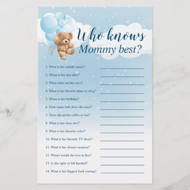 Prospectus 14 Cm X 21,6 Cm Qui connaît maman meilleur bleu Teddy Bear jeu (Devant)