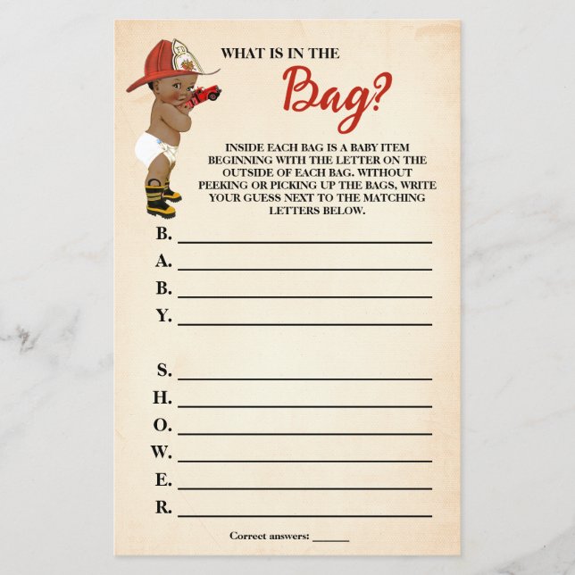 Prospectus 14 Cm X 21,6 Cm Qu'y a-t-il dans le Baby shower de pompier Bag AA (Devant)