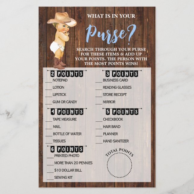 Prospectus 14 Cm X 21,6 Cm Qu'y a-t-il dans votre sac Cowboy Baby shower cart (Devant)