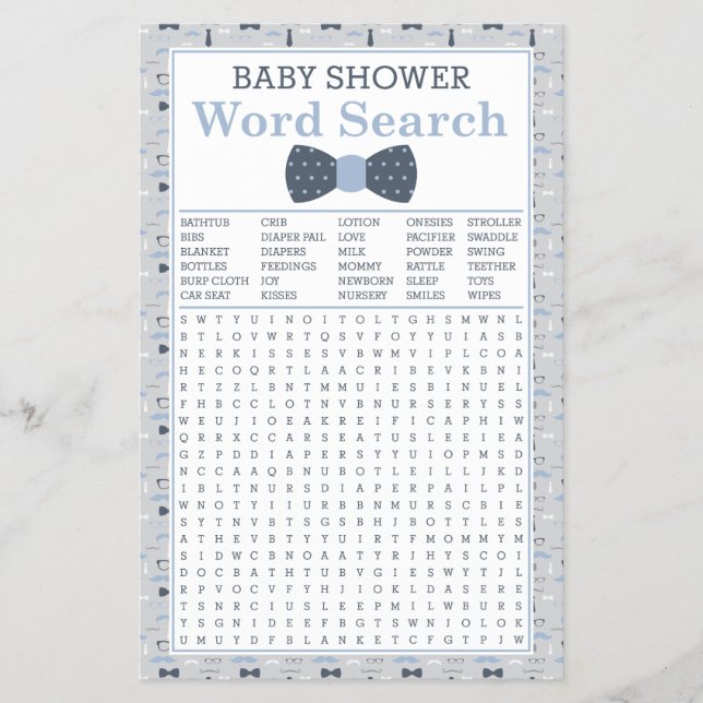 Prospectus 14 Cm X 21,6 Cm Recherche de mots baby shower, bleu, gris (Devant)