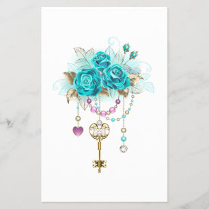 Prospectus 14 Cm X 21,6 Cm Roses turquoise avec touches