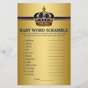 Prospectus 14 Cm X 21,6 Cm Royal Blue Gold Prince Baby shower Games