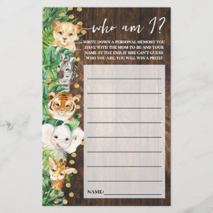 Prospectus 14 Cm X 21,6 Cm Rustic Safari Qui suis-je Baby shower carte de jeu