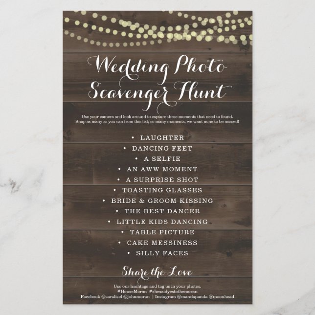 Prospectus 14 Cm X 21,6 Cm Rustique Mariage Photo Scavenger Chasse I Spy Jeu (Devant)