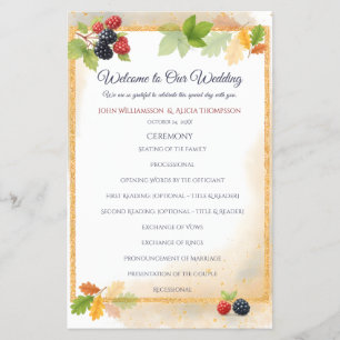 Prospectus 14 Cm X 21,6 Cm Rustique Romantique Automne Berry Wedding Programm