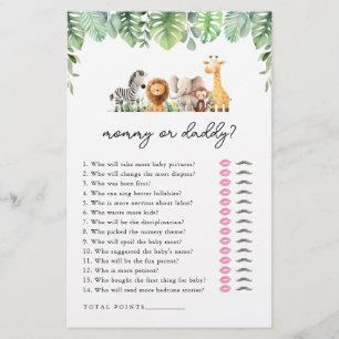 Prospectus 14 Cm X 21,6 Cm Safari Baby shower Jeu - maman ou papa