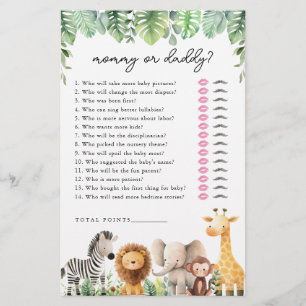 Prospectus 14 Cm X 21,6 Cm Safari Baby shower Jeu - maman ou papa