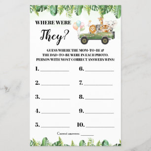 Prospectus 14 Cm X 21,6 Cm Safari Où étaient-ils Baby shower Game Card