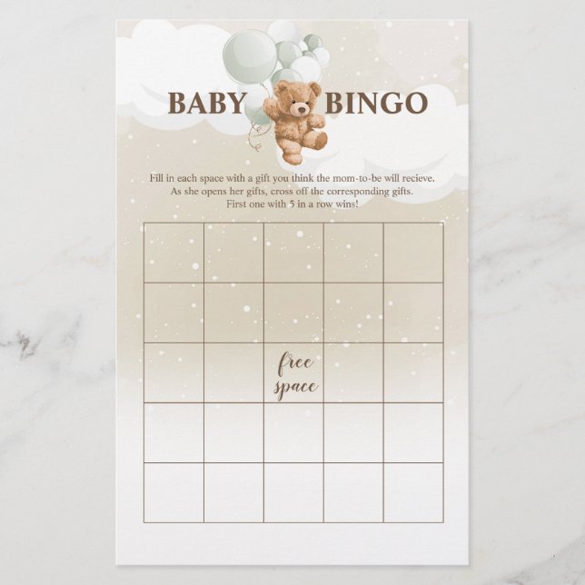 Prospectus 14 Cm X 21,6 Cm Sage Teddy Bear BINGO Baby shower Games Circulaire (Devant)