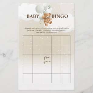 Prospectus 14 Cm X 21,6 Cm Sage Teddy Bear BINGO Jeux de Baby Shower Flyer