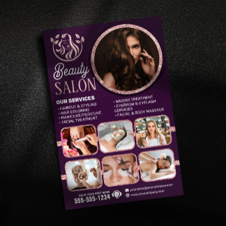 Prospectus 14 Cm X 21,6 Cm Salon de beauté chic en or rose pour cheveux, ongl