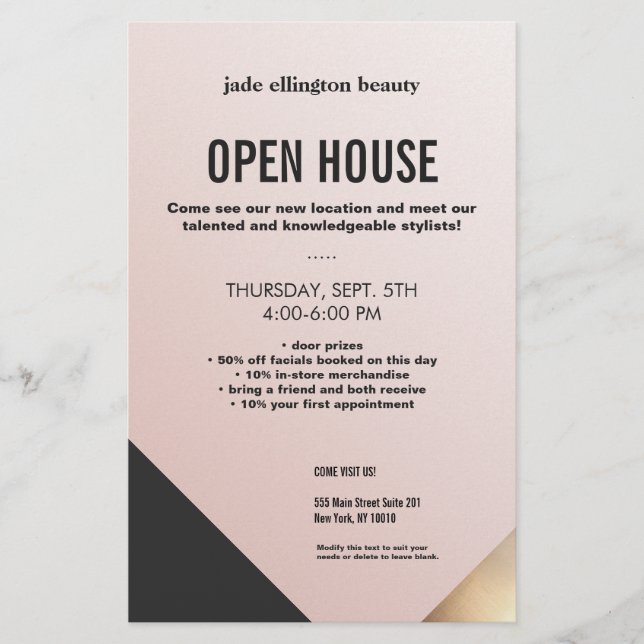 Prospectus 14 Cm X 21,6 Cm Salon de beauté moderne Rose Gold et Black Colorbl (Devant)