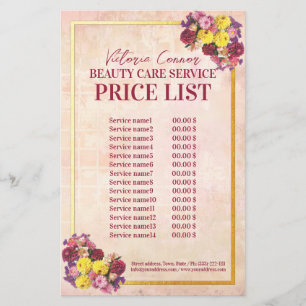 Prospectus 14 Cm X 21,6 Cm Salon de beauté vintage Liste des prix Circulaire