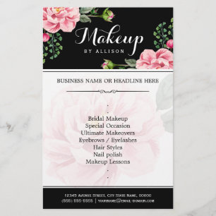 Prospectus 14 Cm X 21,6 Cm Script de maquillage floral moderne noir blanc