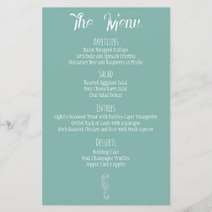 Prospectus 14 Cm X 21,6 Cm Sea Glass Seahorse Beach Wedding Menu