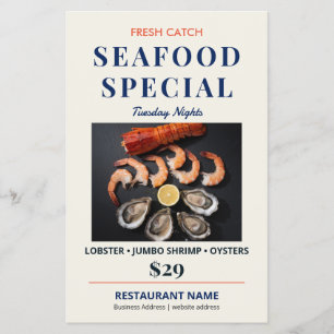 Prospectus 14 Cm X 21,6 Cm Spécialité Élégante de Restaurant de Fruits de Mer