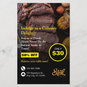 Prospectus 14 Cm X 21,6 Cm Steak House, Steak Resto, Restaurant Flyer