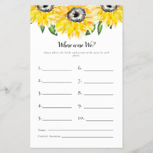 Prospectus 14 Cm X 21,6 Cm Sunflower Fête des mariées Jeu Où Étions-Nous