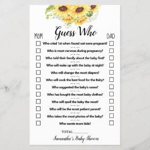 Prospectus 14 Cm X 21,6 Cm Sunflowers Devinez qui Baby shower la carte de jeu