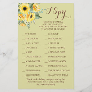 Prospectus 14 Cm X 21,6 Cm Sunflowers Réception de mariage I Spy Game Card Fl