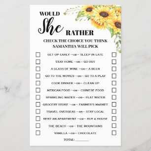 Prospectus 14 Cm X 21,6 Cm Sunflowers Voudrait-Elle Plutôt Baby shower Carte 