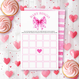 Prospectus 14 Cm X 21,6 Cm Sweetheart pink bow baby shower Bingo game