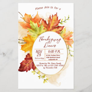 Prospectus 14 Cm X 21,6 Cm Thanksgiving Fall Feuilles Dîner Invitation