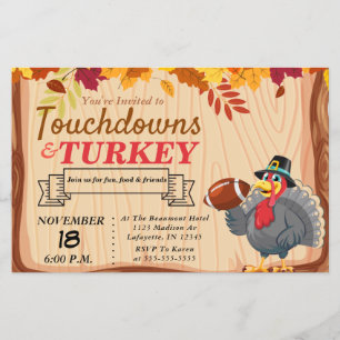 Prospectus 14 Cm X 21,6 Cm Touchdowns et Turquie Thanksgiving Invitation
