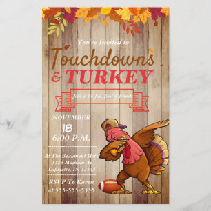 Prospectus 14 Cm X 21,6 Cm Touchdowns et Turquie Thanksgiving Invitation