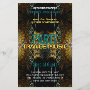Prospectus 14 Cm X 21,6 Cm Trance Fractal Gold Feathers Party Flyer