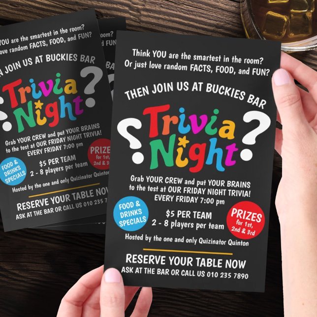Prospectus 14 Cm X 21,6 Cm Trivia Night game night colorful quiz promotional (Créateur téléchargé)