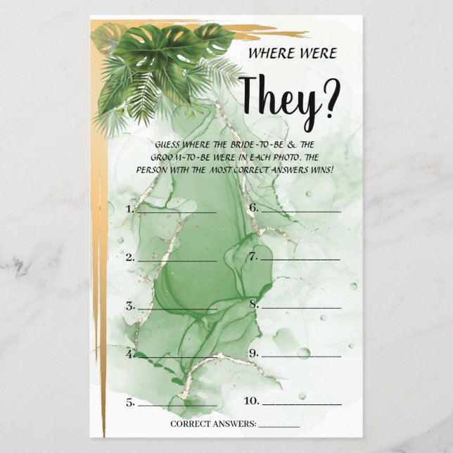 Prospectus 14 Cm X 21,6 Cm Tropical Où étaient-ils Fête des mariées Game Card (Devant)