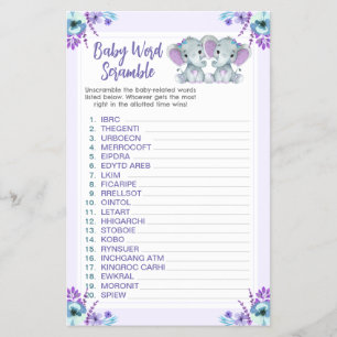 Prospectus 14 Cm X 21,6 Cm Twin Word Scramble Jeu Eléphants Violet Turquoise