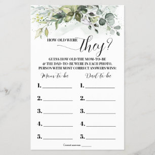 Prospectus 14 Cm X 21,6 Cm Vert Quel âge avaient-ils Baby shower carte de jeu