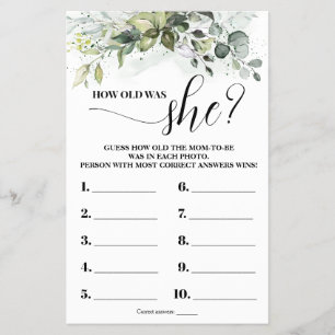 Prospectus 14 Cm X 21,6 Cm Vert Quel âge avait maman Baby shower Game Card