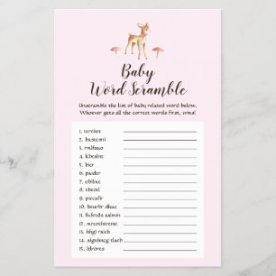 Prospectus 14 Cm X 21,6 Cm Watercolor Girl Deer Baby Word Scramble Jeu