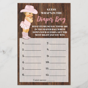 Prospectus 14 Cm X 21,6 Cm Whats In Diaper Sac Cowgirl Baby shower Carte de j