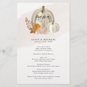 Prospectus 14 Cm X 21,6 Cm White Pumpkins and Fall Flowers Event Dinner Menu