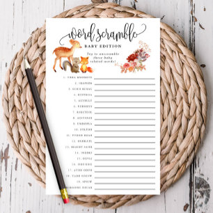 Prospectus 14 Cm X 21,6 Cm Woodland Animal Baby Word Scramble Papier Carte de