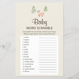 Prospectus 14 Cm X 21,6 Cm Woodland Fox Baby shower Baby Word Scramble Jeu