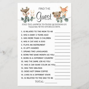Prospectus 14 Cm X 21,6 Cm Woodland Trouvez la carte de jeu Baby shower invit