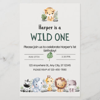 Prospectus 14 Cm X 21,6 Cm Zoo Animal Invitation Anniversaire