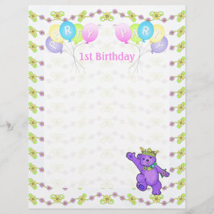 Prospectus 21,6 Cm X 24,94 Cm 1er anniversaire Princess Bear Party Scrapbook Pap