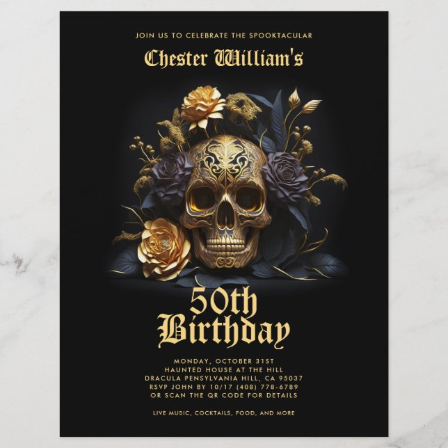 PROSPECTUS 21,6 CM X 24,94 CM 50E ANNIVERSAIRE OR SKULL ROSES HALLOWEEN PARTY (Devant)
