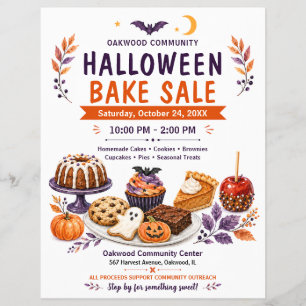 Prospectus 21,6 Cm X 24,94 Cm Affiche de la vente de pâtisseries d'Halloween pou
