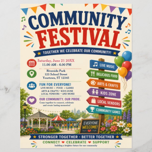 Prospectus 21,6 Cm X 24,94 Cm Affiche du festival communautaire (Devant)